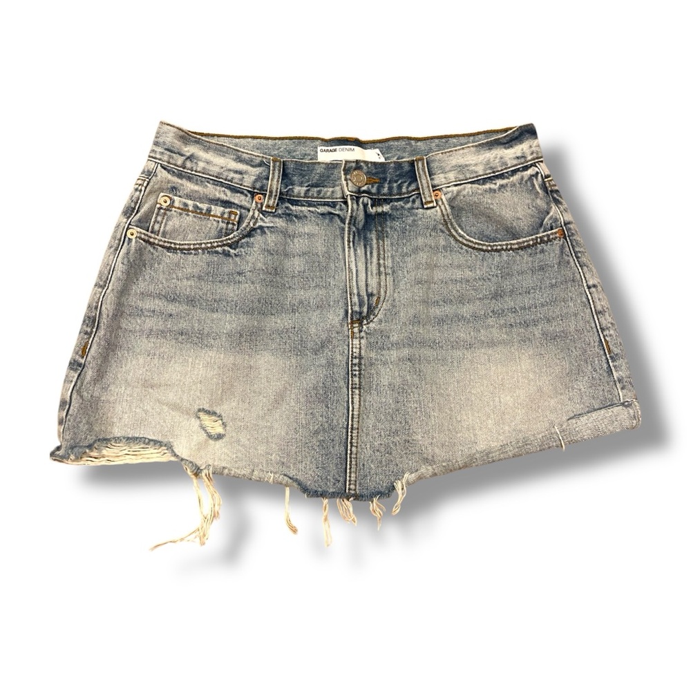 Garage Denim Skirt Women's S Blue Mini Zip Fly Light Medium Wash Low Rise